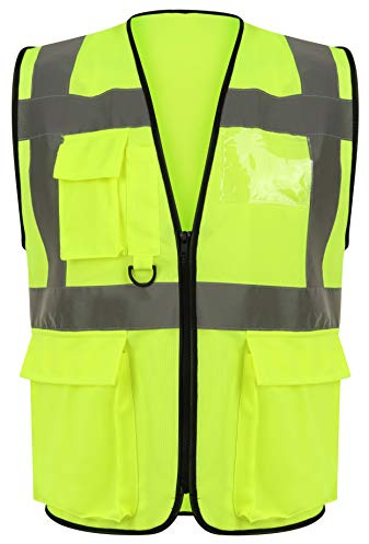 FAIRY BOUTIQUE® Hi Vis Viz Work Utility Sleeveless Executive Zip Vest High Visibility Reflective Safety Security Workwear Double Tape Lightweight Waistcoat Jacket Top (Yellow,L)