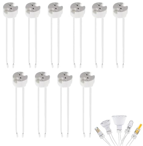 10 Pack Mr16 Gu5.3 LED Holder Lamp Socket, for LED & Halogen Bulbs, Max. 100w, 12vBi-Pin Base Connector Adapter, Lamp Holder Ceramic Base(10cm)
