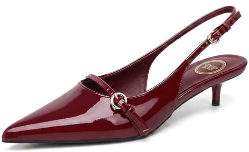 Elegant Women’s Pointed Toe Sling Back Kitten Heel Sandals Perfect Wedding & Party Pumps Stylish Footwear (Size 3-8 UK) (Wine Patent, UK Footwear Size System, Adult, Women, Numeric, Medium, 4)
