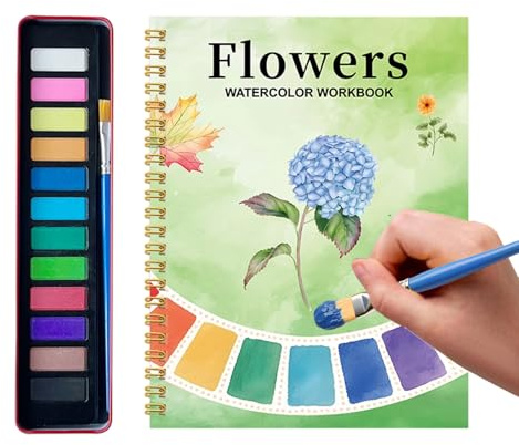 Ahuuen Cuaderno De Acuarela Para Adultos,Para Principiantes Con Pinturas De 12 Colores Y Pincel | Libro De Práctica De Pintura Con Acuarela - Para Cumpleaños, Vacaciones, Escuela, Viaje, Educación,