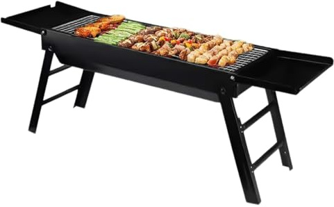 Klappgrill – abnehmbarer Herd, Outdoor-Grill, Holzkohlegrill mit seitlichen Ablagen, für Garten, Outdoor, Camping, Balkon, Kochen, Picknick, Reisen, Hinterhof, Terrasse