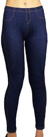 Women’s Stretchy Denim Look Skinny Jeggings | Ladies Pull-On Leggings Jeans | Slim Fit | Plus Size S–5XL