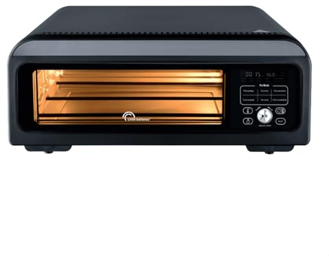 LITTLE BALANCE 3041 Revolution pizzaugn, elektrisk pizzaugn, multifunktionell 2-i-1, traditionell ugn, 10 tillagningslägen, 4 tillbehör, pizzastenar, upp till 400 °C, 2 000 W, svart