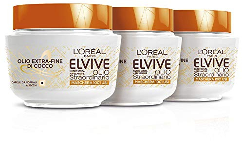 L'Oréal Paris Elvive Nourishing Mask Extraordinary Fine Coconut Oil for Normal to Dry Hair - 3 Packs of 300ml [900ml]
