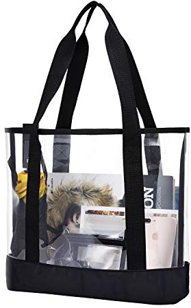 BORMELUN Clear Totes Bag Women - Large Work Transparent Shoulder Handbag Black