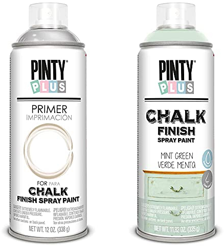 PINTYPLUS CHALK 820 Imprimación spray 520cc Blanca CK820, Estándar + Pintura Spray a la Tiza 520cc Verde Menta CK794, Non Concerné, 0.6