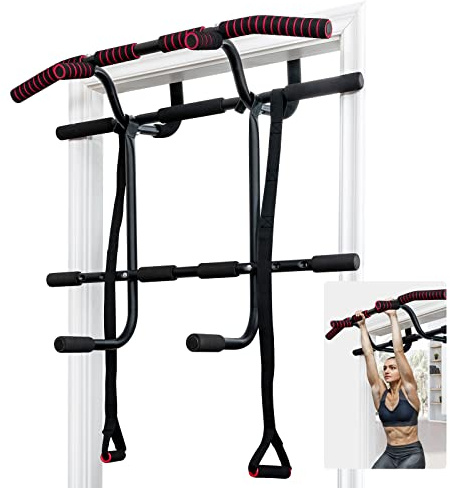 COSTWAY Doorway Pull Up Bar, Chin Up Bars with Power Ropes and Foam Padded Handles, Easy Installation Fitness Powerbar Strength Body Training Workout Equipment