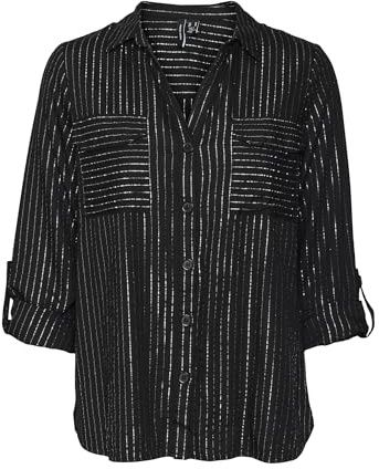 VERO MODA VMBUMPY LS Camiseta Lurex WVN GA Noos, Negro/Rayas: Plateado lúrex, L