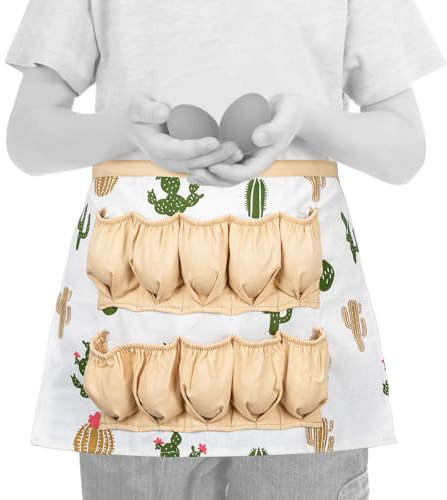 GNEGNI LIFE Schürze zum Eiersammeln, freihändige Eierschürze für Jungen und Mädchen, 10 Taschen, Eierhalter, Schürze, kleine Eier, Sammelschürze für Geburtstag, Ostern, Weihnachten, Kaktus