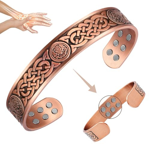Vicmag Copper Bracelet for Men 99.9% Pure Copper Magnetic Bracelet for Men with 18pcs Powerful Magnets(Each 3500 Gauss), Brazaletes Jewelry with Present Box and Adjustment Tool