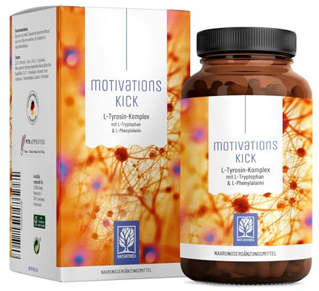 NATURTREU® L-Tryptophan Kapseln kombiniert mit L-Tyrosin-Komplex 500mg & 226,7 mg L-Phenylalanin pro Tagesdosis - Vegan und in Deutschland produziert