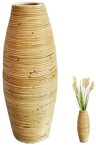 Vaso Rattan, vaso da pavimento alto 19,7 pollici, vaso in vimini intrecciato per decorazioni per la casa, vasi di fiori di Pampas secchi artistici per la libreria fulcro del soggiorno, vaso rattan