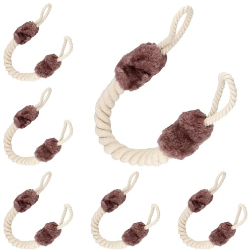 SINJEUN 6 Stück 60cm Türkordel Klemmschutz, Türseil Klinke, Türstopper Seil Baumwolle, Türkordel Türschnüre Klemmschutz für den Schutz von Fingern, Kein Zuknallen der Tür mehr, Weiß Braun