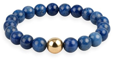 GD GOOD.designs EST. 2015 Anneau antistress en pierres naturelles | Bagues élastiques en lapis-lazuli femme avec perle S925 dorée | Bagues anti-anxiété étanches – Taille 54-60