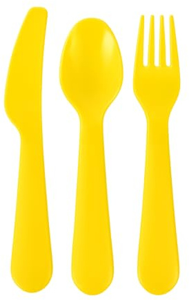 HOMESHOPA Yellow Plastic Cutlery Set, 18 Piece Party Serving Knife Spoon & Fork, Reusable Tableware, Unbreakable, Microwave, Dishwasher & Freezer Safe