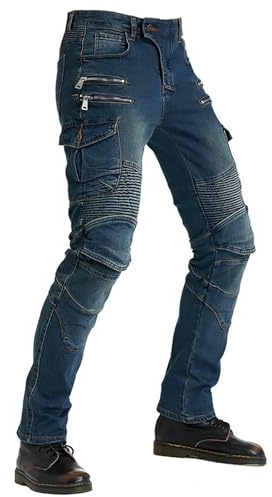 HZling Pantaloni chic da donna, pantaloni da moto, da donna, protezione antigraffio, spessi, con cerniera, stile casual, ideale per tutte le stagioni, blu, M