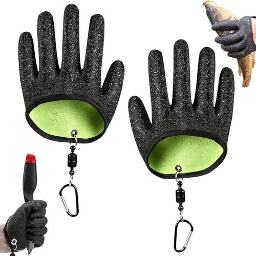 MplehDa Guantes de pesca, 1 par, guantes de aterrizaje, lucio, impermeables, resistentes a pinchazos, guantes de aterrizaje, lucio, con 2 accesorios de pesca magnéticos para lucio, lucioperca, siluro