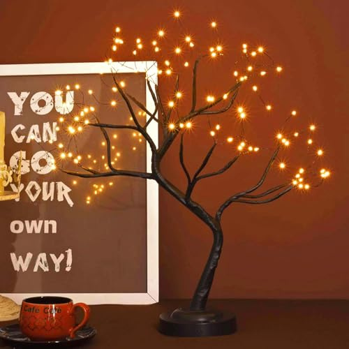 FuChsun Bonsai Tree Light 108 LED Fairy Twinkling Tree Lamp with Timer Black Branches, Battery/USB Operated (Warm White Glow-Black Branch)