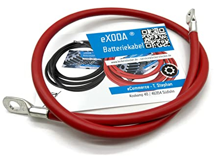 eXODA Batteriekabel 25 mm² 75cm Kabelschuhe M6 und M10 Rot