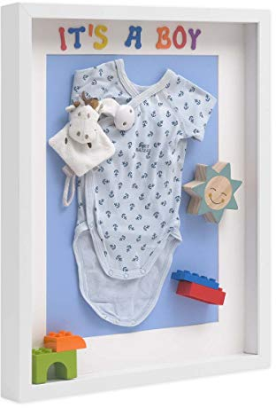 PHOTOLINI 3D cornice 40x50 cm bianco, profonda con vetro e passe-partout, cornice per oggetti fino a 3 cm di profondità, legno MDF - perfetta per il fai da te e come regalo