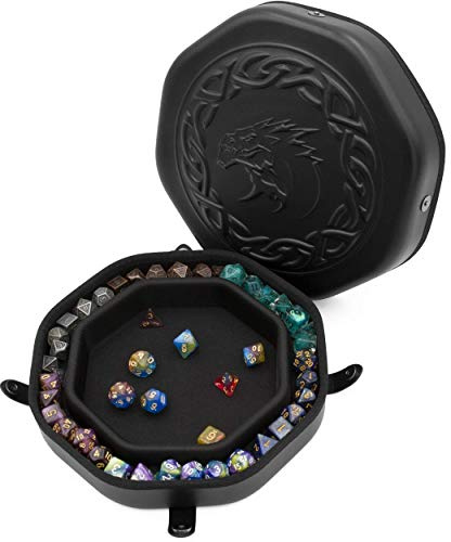 CASEMATIX Dice Tray and Dice Storage Case for Up to 115 RPG Dice - Dice Tray for Rolling with Magnetic Snaps, Embossed Dragon Design and Non-Scratch Interior for Random Rolls Dice Protection