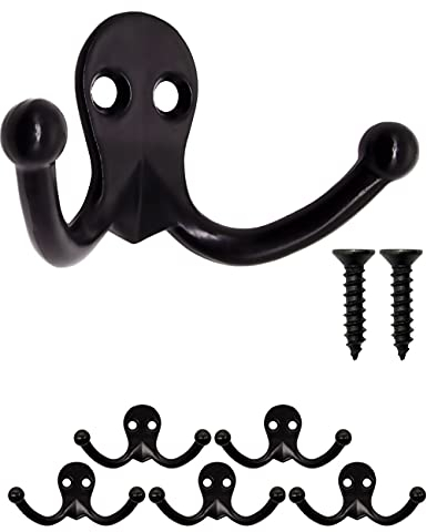 Fuxxer® Massive Antik Doppel-Haken, Garderoben-Haken, Eisen-Haken, Schwarz, 5er Set