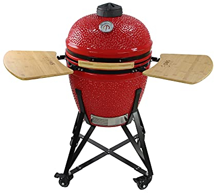 OWS kamado - Barbacoa de cerámica inspirada en la cocina tradicional japonesa - Parrilla 21 - Multifuncional: Para hornear, asar, ahumar, cocinar a fuego lento - diseño novedoso - ROJO