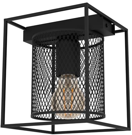 Eglo Lampada da soffitto Catterick, lampada quadrata dal design industriale a griglia metallica nera, illuminazione per soggiorno, attacco E27