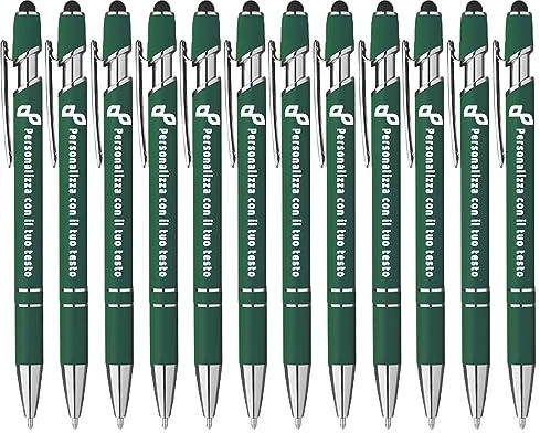 StickerLab Bolígrafo táctil de aluminio personalizado, fabricado en Italia. Impresión digital UV del logotipo y texto personalizado (verde oscuro)