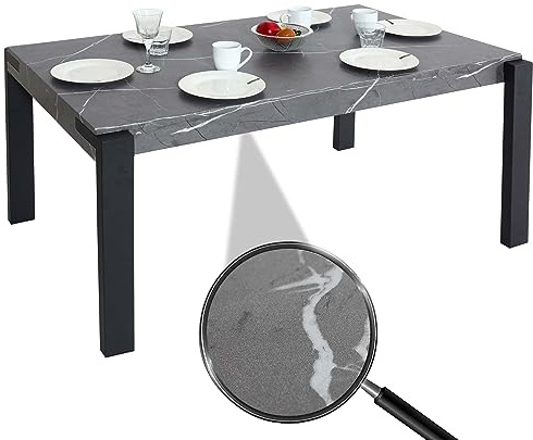 Mendler Esstisch HWC-L53, Tisch Küchentisch Esszimmertisch, Industrial Metall 140x80cm - Marmor-Optik grau