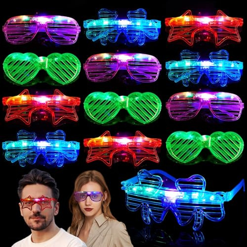 Mikulala 12 Piezas LED Gafas De Luz Para La Fiesta De Neón Gafas De Fiesta Traje De Los Hombres Rave Gafas Para Accesorios De Fiesta Gafas De Fiesta Para Cumpleaños De Los Niños De Regalo