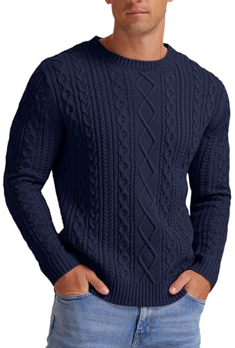 Hisir Pulls en Tricot Torsadé pour Hommes Hiver Décontracté Col Rond Épais Chaud Manches Longues Sweater Pullover Hauts pour Hommes UK, 03 bleu marine., XXL