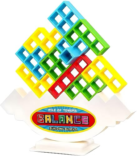 Deyaah 16Pcs Tetra Tower Balance Game, Stacking Blocks Games, Balancing Swing Stacking Fun Toys Building Blocks for Family Games, Parties, Travel, Team Building Blocks Toy