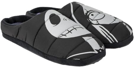 Zapatillas de Andar por Casa de Pesadilla Antes de Navidad - Color Negro y Blanco - Tallas 40/41 - Pantuflas - Zapatillas de Poliéster con Suela TPR - Producto Original Diseñado en España