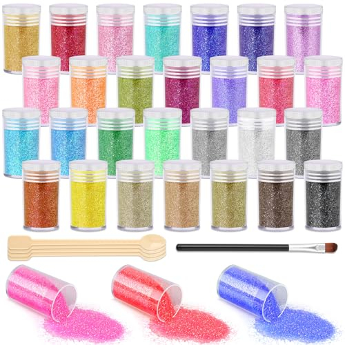 DYESMEE Bastel Glitzerpulver, 28 Farben Extra Feiner Glitzer für Epoxidharz, Schillerndes Glitzerpuder für Kunsthandwerk, Nagelkunst, Körper, Make-up, Becher, Farbe, Schleim, Ornamente, Karten