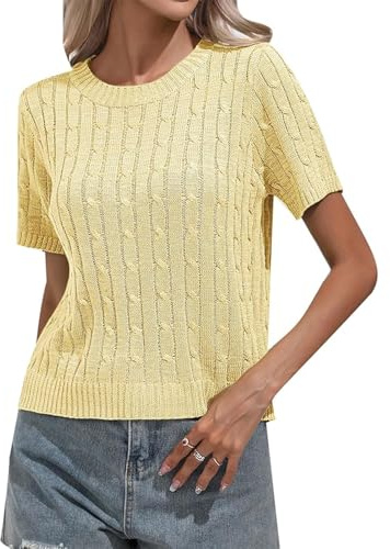 MINTLIMIT Womens Jumpers Short Sleeve Knitted Top Summer Casual Sweaters Lightweight Pullover Top