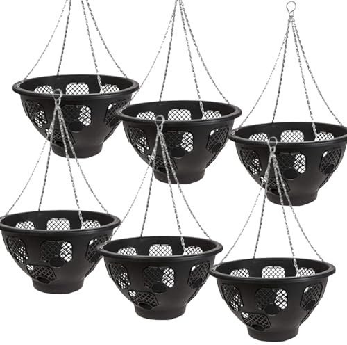 Trendi® Easy Filling Hanging Baskets/Planters Black 14/ Indoor Outdoor Garden Porch Decoration With Chain 46cm (6)