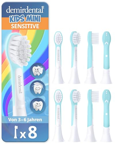 demirdental testine per Philips Sonicare Kids, Compact Mini per denti da latte, bambini da 3 a 6 anni, corrisponde a HX6038 HX6033, Turchese, set da 8