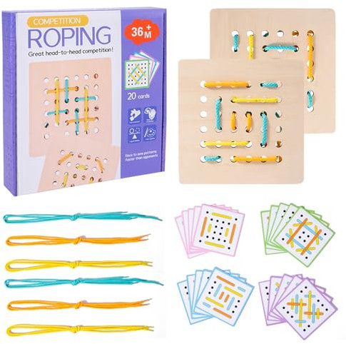 QYDKWK Montessori Spielzeug Lernspiele Seilfädelspiel mit Zwei Spielern Pädagogisches Spielzeug Holzspielzeug ab 3 4 5 Jahre, Geburtstag Weihnachtstag Geschenke für Jungen und Mädchen