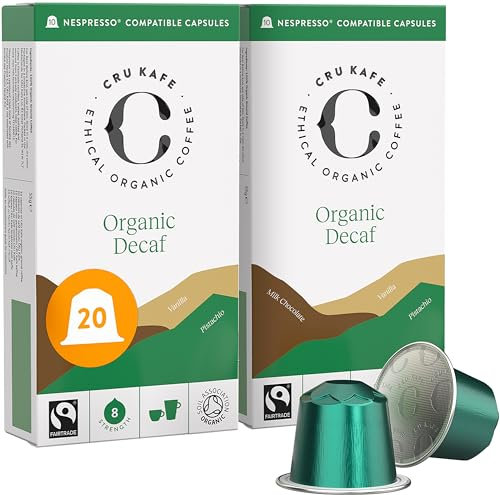 Cru Kafe Organic Decaf Espresso Single-Serve Organic Arabica Coffee Pods (20 Pods) Compatible with Nespresso Original Line