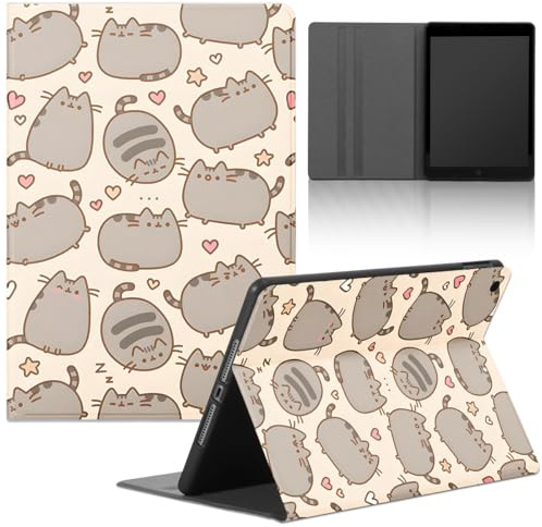Tablet Hülle für iPad 9/8/7 10,2, Modell 2021/2020/2019, 9./8./7. Generation, Anime Cartoon Cute Katze Pusheen Cat Muster TPU Schutzhülle Flip PU Leder Flip Cover Stoßfest Ständer Tablet Case,Katze