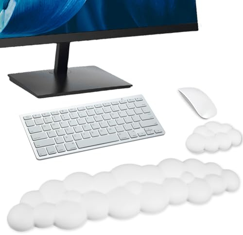 Clavier ergonomique de repose-paume nuage avec mousse à mémoire de forme en cuir PU, dessous antidérapant et repose-poignet mignon (blanc)