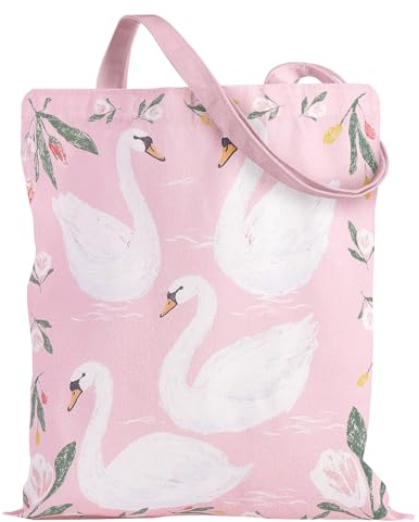 Loveinside Bolsa De Lona Con Diseño De Cisne Para Mujer Y Niña, Rosa, Elegante Y Reutilizable, De Algodón, Con Cisne Y Flores, Ideal Para Vacaciones, Compras, Playa,(35 X 40 Cm, 1 Unidad).