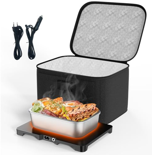 AICPAN Scaldavivande Elettrico Portatile 80W - 1,7L Porta Pranzo Riscaldabile, 3 in 1 12V/24V/220V calda Vivande Portatile Elettrico, Lunch Box per Auto Camion Ufficio, Nero