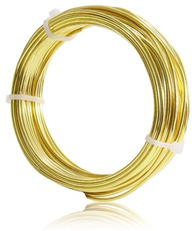 Hosifiy Filo di Ottone, Filo per Gioielli 1,5 mm, 10 m Filo Artigianale Dorato per Giardinaggio, Creazione di Gioielli, Ricamo con Perline, Progetti Fai da Te, Decorazioni