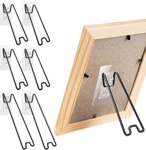 Draupnir 6 Pcs 2 Sizes Picture Frame Stand, Adjustable Picture Frame Holder Stainless Steel Picture Frame Easel Stand, Self Adhesive Photo Frame Stand for 7.02 to 8.58 Photo Frame
