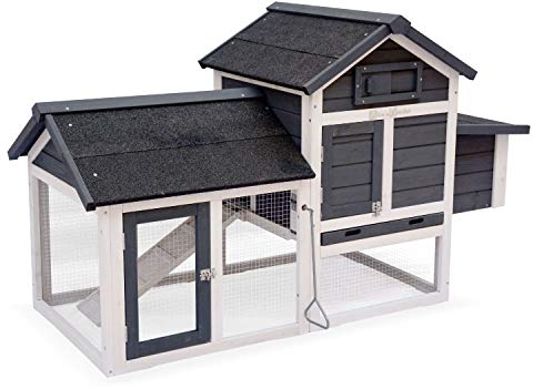GALINETTE Anthrazit- Holz-Hühnerstall, 3 Hühner, Hühnerkäfig mit Gehege
