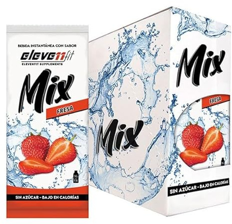 Eleven Fit Mix Instantáneo Sabor Fresa | Prepara 1.5L de Bebida Saludable, Sin Azúcar y Baja en Calorías | Ideal para Mezclar con Agua y Mejorar tu Dieta | Caja de 24 Sobres