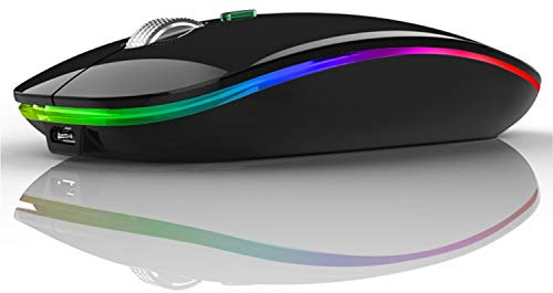 Uiosmuph Mouse Senza Fili Bluetooth, BT 5.1+BT 5.0+2.4G Ricaricabile Mouse Senza Fili Ottico Piccolo Portatile con Mouse USB per per Notebook, PC, Laptop, Computer, MacBook (Nero)