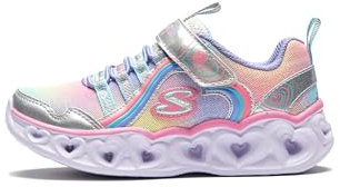 Skechers Heart Lights Rainbow LUX, Basket Fille, Argenté, 34 EU